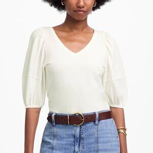 Madewell Puff Sleeve Cotton Jersey V-Neck Tee White Size S NWT